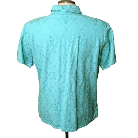 Coldwater Creek Top Womens M Blue Linen Blend Short Sleeve Button Up Palm Trees - Picture 4 of 6
